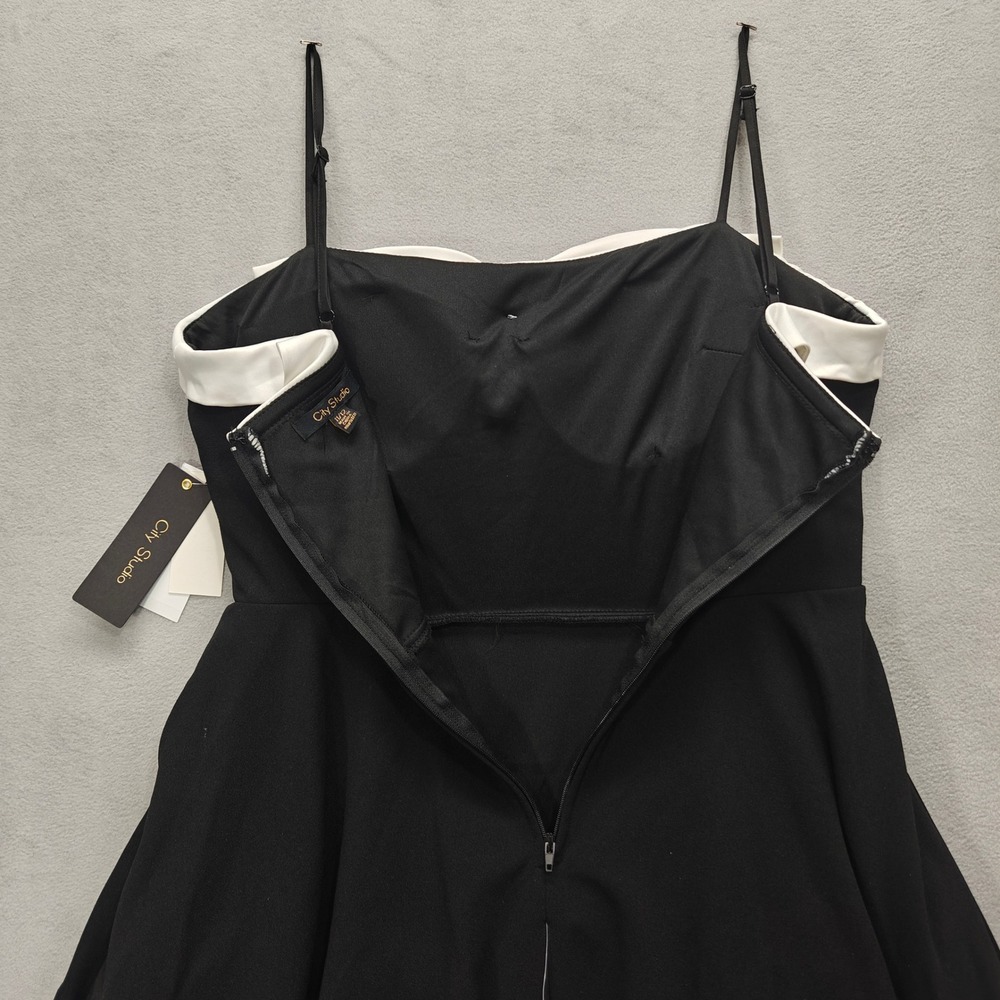 Black White Bow Babydoll Mini Dress 11/12 Event NYE Glam Cocktail LBD Statement - Picture 7 of 11